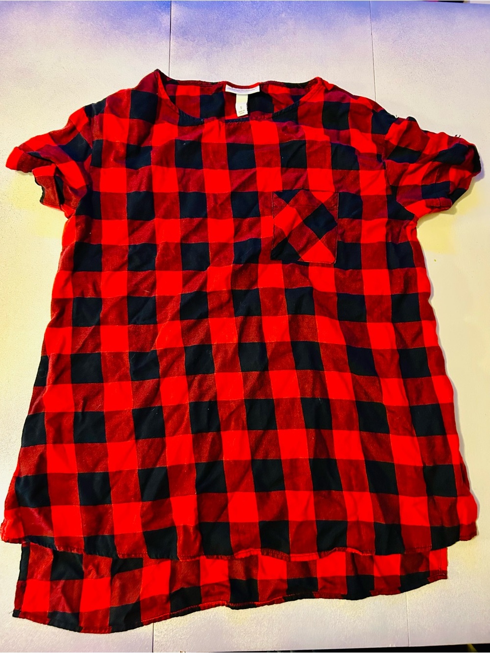 Liz Lange Red and Black Buffalo Plaid Short Sleeve Sleep Tee
